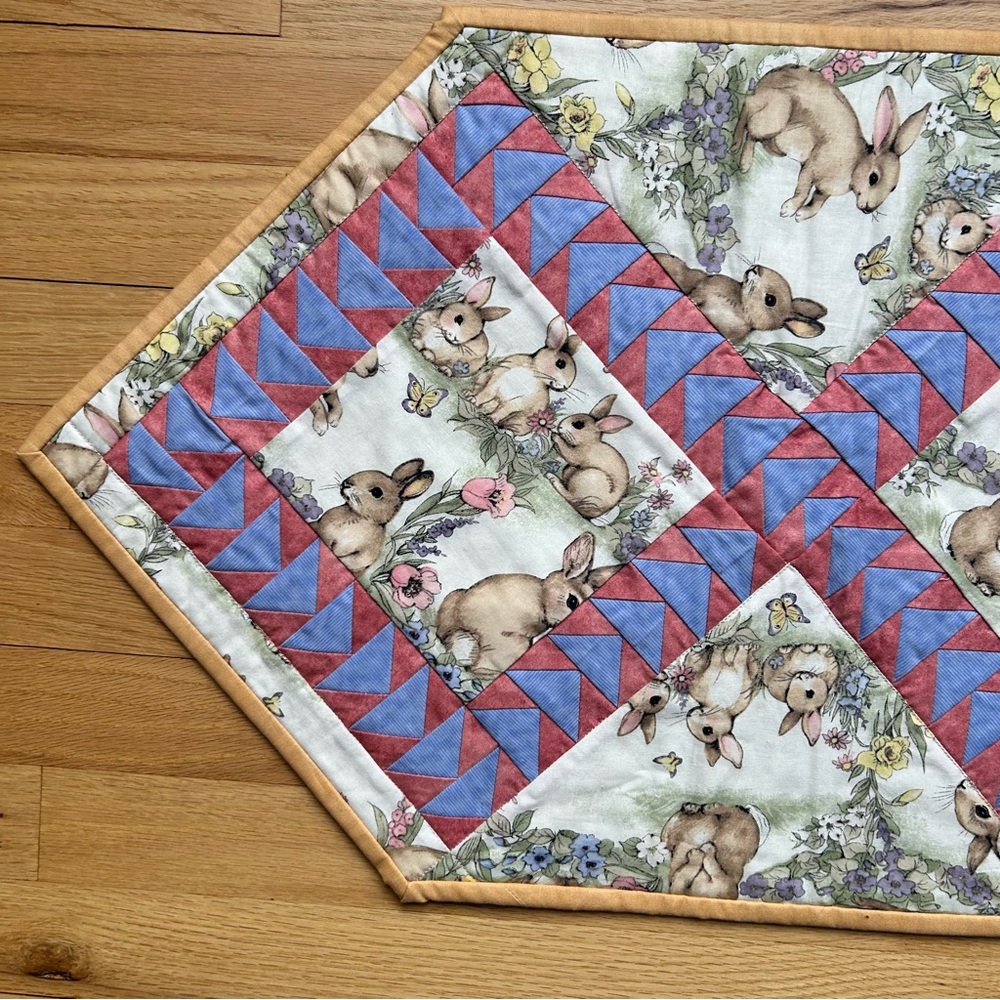 Easter Spring Bunny Rabbit Reversible Handmade Quilted Table Runner 🩵🐰🐇🩷 - Picture 2 of 7
